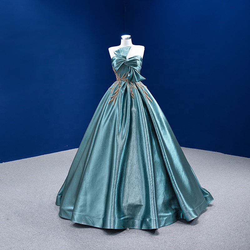 Ladies Elegant Fashion Tube Top Personalized Bow Satin Puffy Evening Dress