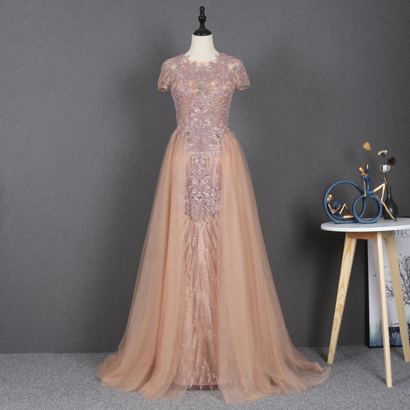 Short Sleeve Women A Line Elegant Gowns Evening Dresses Formal Party Dress - Image 4