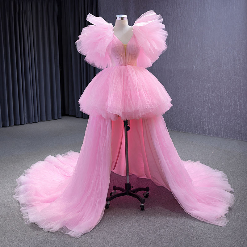 Pink Bridal Bow Chapel Train Evening Dresses - Image 4