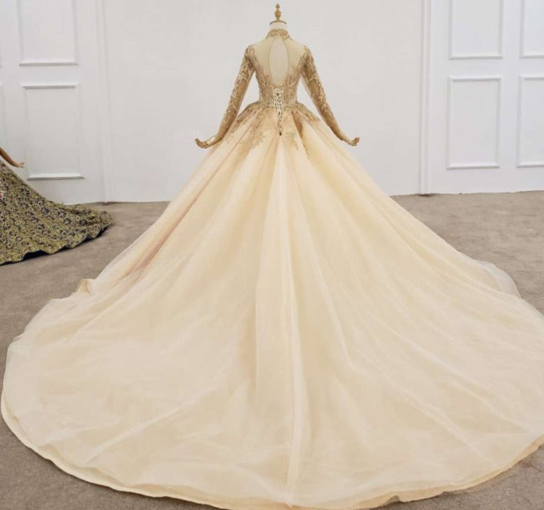 Princess Long Sleeve V Neck Elegant Lace Wedding Dress Bridal Gown - Image 4
