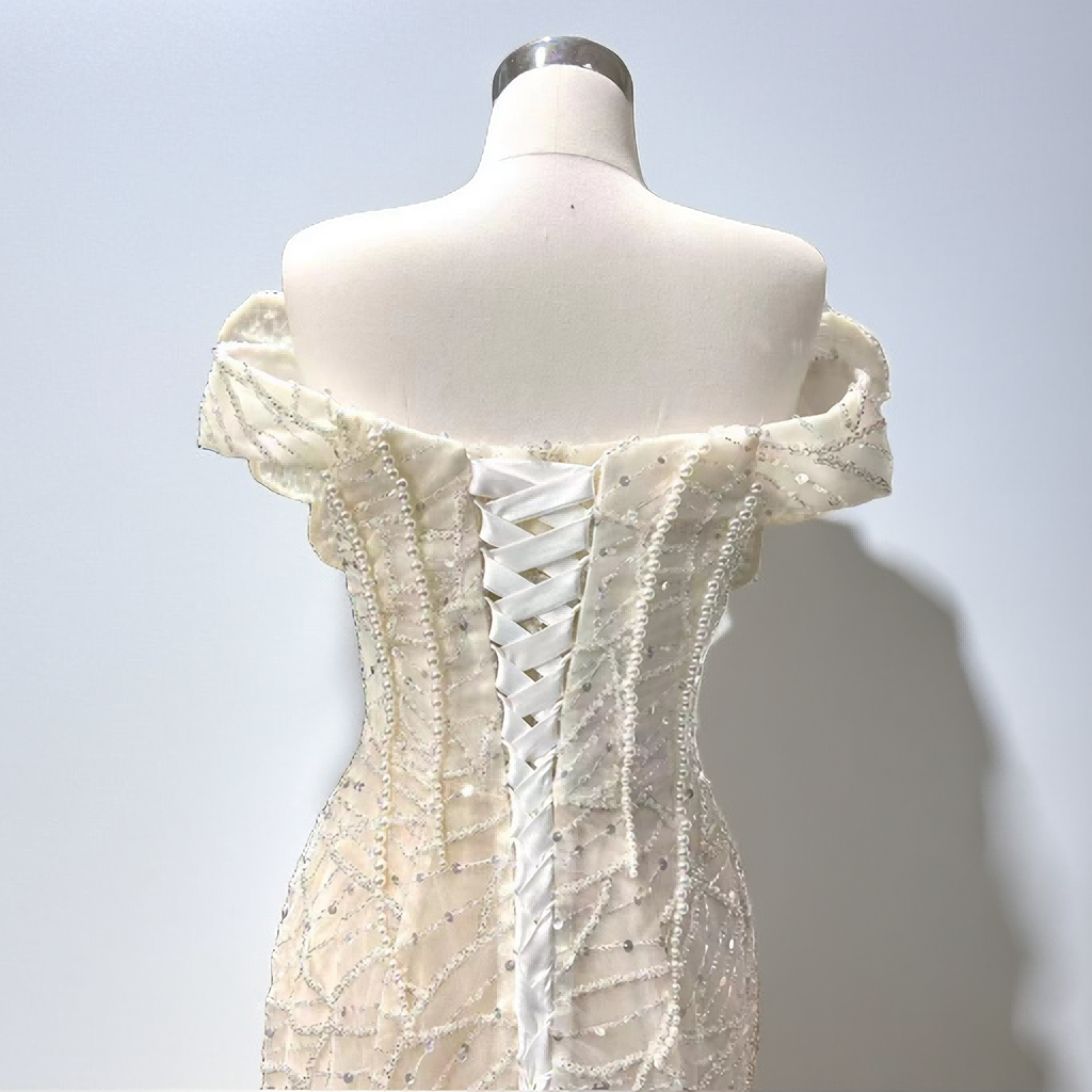 Mermaid Bowknot Wedding Dress With Beaded Sequins And Strap See-Through Wedding Dress - Image 5