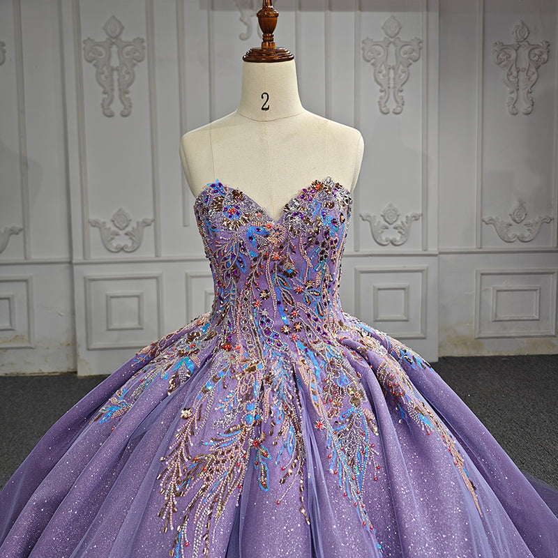 Evening Dress Crystal Sleeveless Ball Gown Neck Strapless Long Ball Gown - Image 7