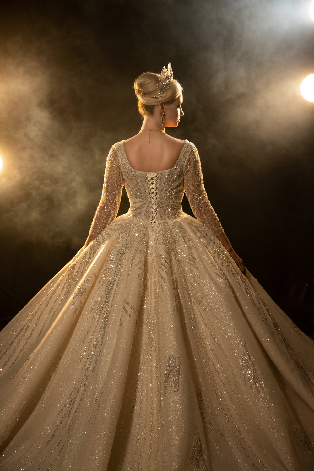 Princess Long Sleeve Bridal Dress Square Neck Beautiful Lace Wedding Beaded Bridal Dress - Image 5