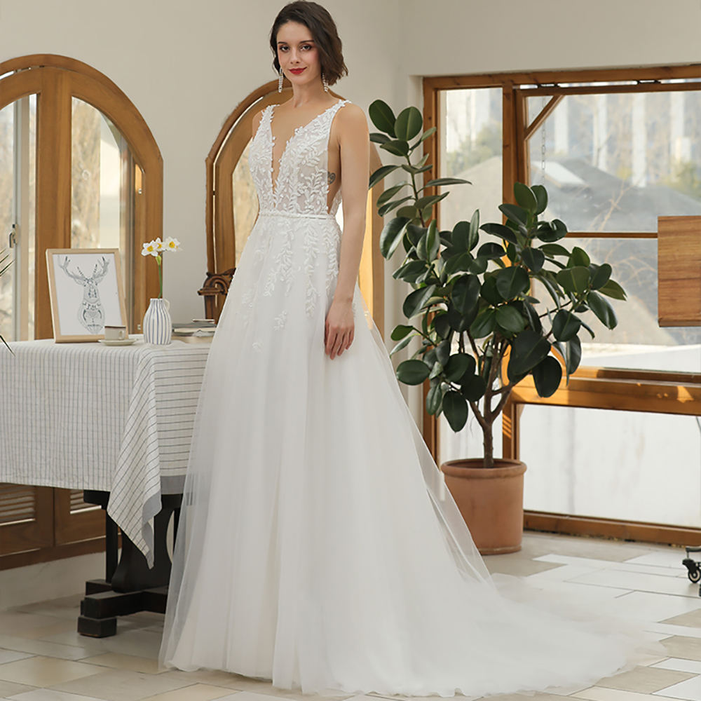Elegant Tank V-neck Sexy Backless Floor-length Women's Long Gown For Wedding