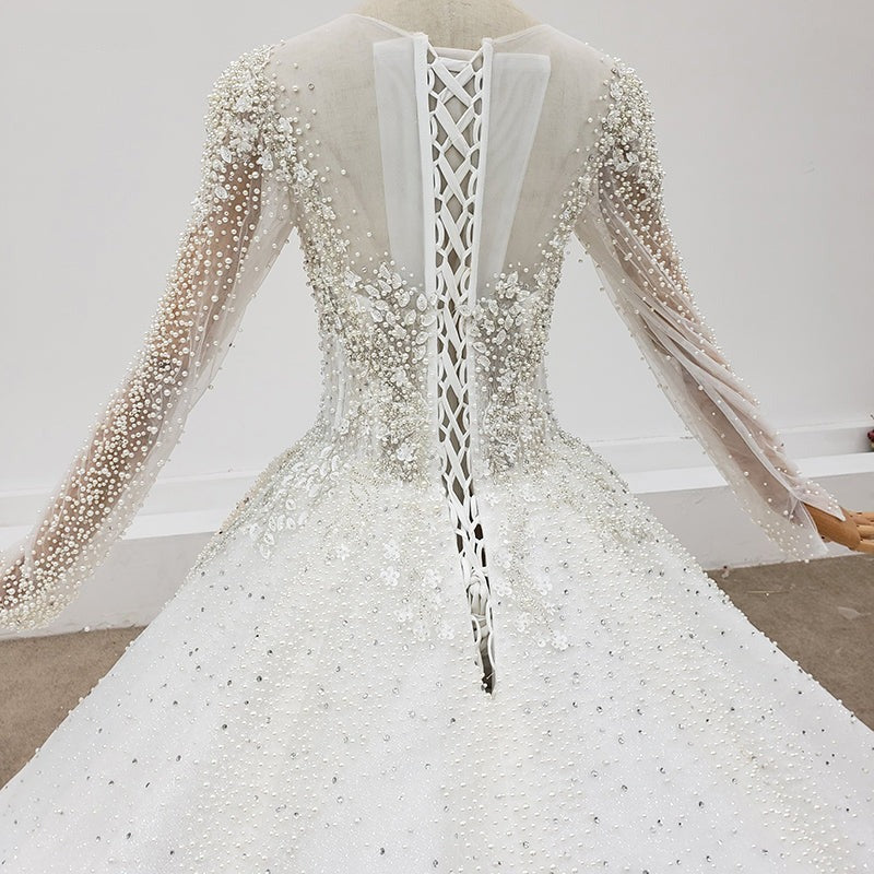Heavy Beading Elegant Long Sleeve Bridal Gowns Wedding Dress - Image 8