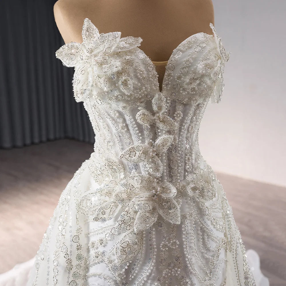 Luxury Sweetheart Sequin Wedding Dress Gown Heavy beaded 3D Flower Mermaid Gown With Detachable Train Wedding Dresses - Image 5