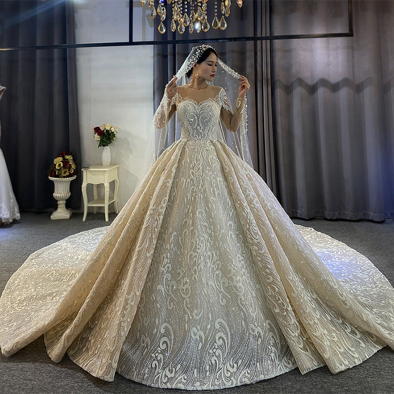 2022 New Luxury Girls Lace Sparkling Veil Princess Wedding Dresses