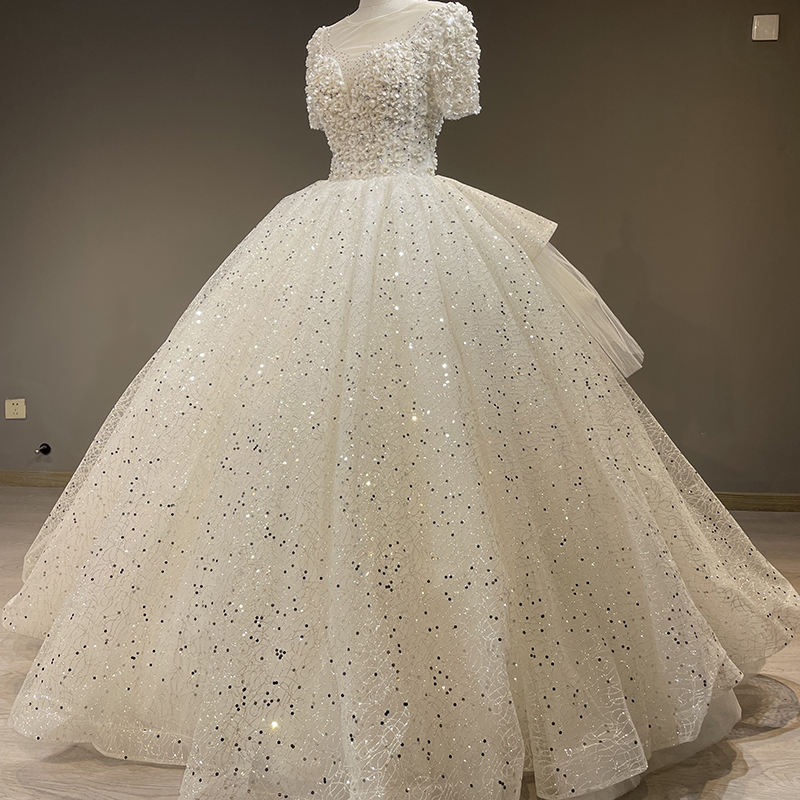 Luxury Applique Wedding Dresses With Gorgeous Sequin Covered Sweep Train Bridal Gown - Image 4