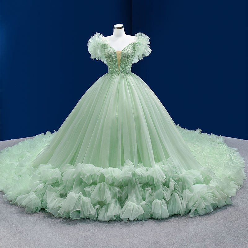 high quality slight green formal modern bridal gown