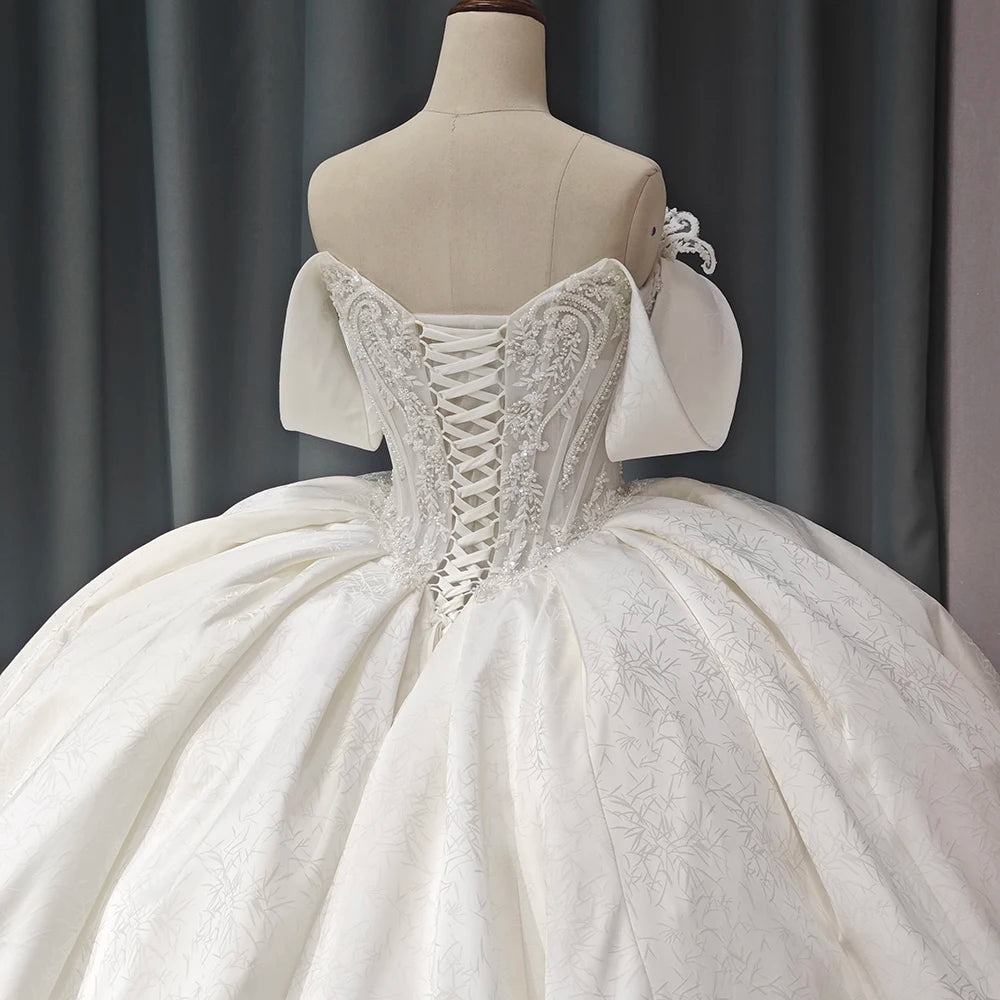 Satin wedding Dresses Ball Gown Sleeveless Beaded Crystal Sweet Dress Corset - Image 4