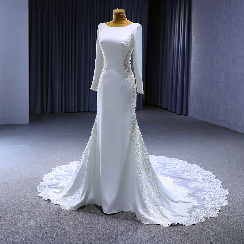 Modern White Backless Satin Appliques With Chapel Train Wedding Dresses - Image 3