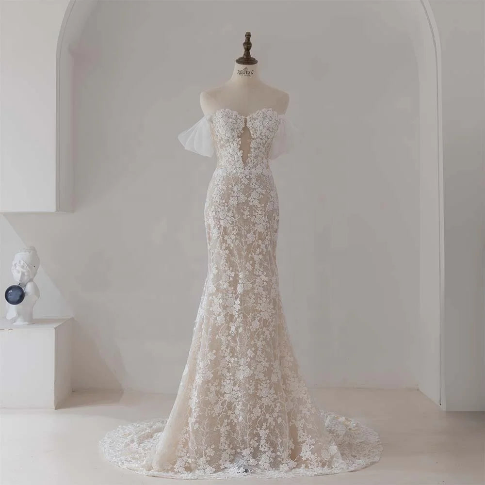 2023 Classic Slim Off Shoulder Mermaid Wedding Dresses With Corset