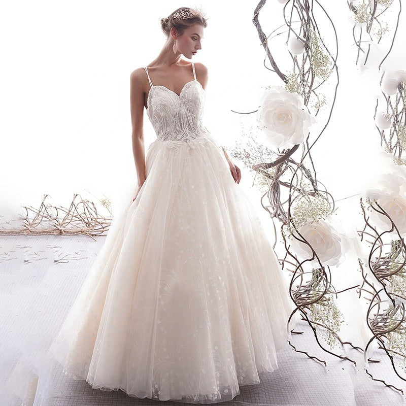 Sleeveless A Line Diamond Princess Wedding Dress