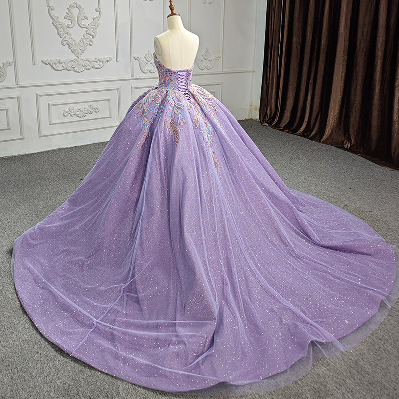 Evening Dress Crystal Sleeveless Ball Gown Neck Strapless Long Ball Gown - Image 6