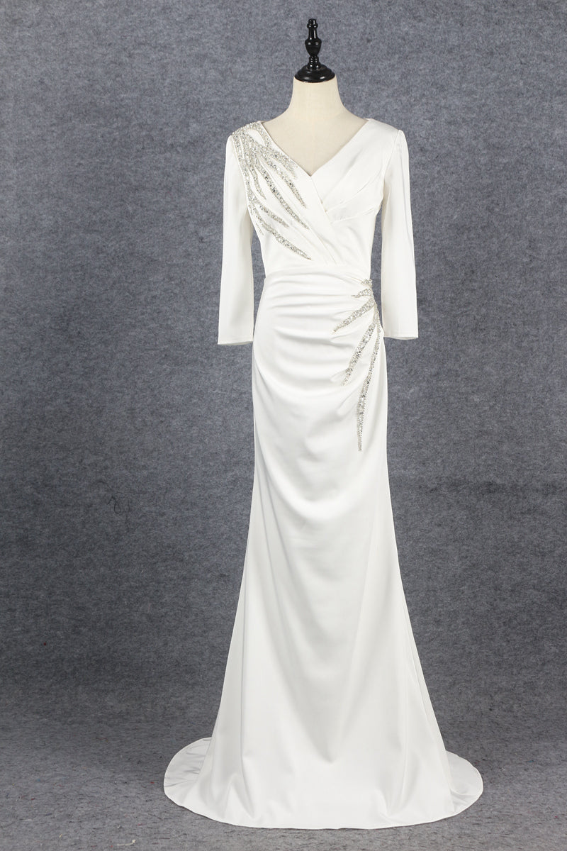 High Quality Elegant Ladies Symmetrical Pearl White Prom Evening Dress