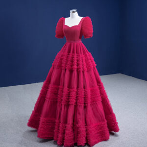 New Arrival Red Court Style Backless Lotus Leaf Length Long Evening Dress