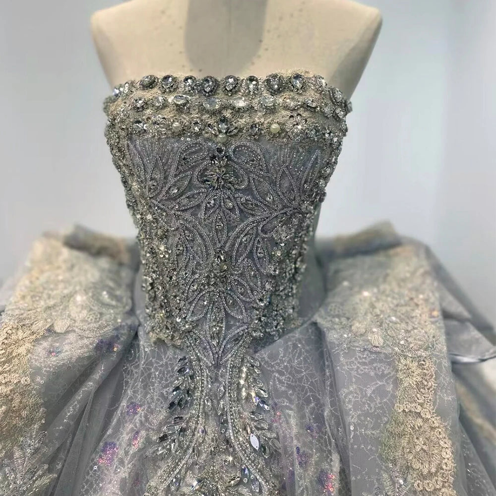 Princess Wedding Gown Main New Summer Luxury Court Fairy Big Trailing Blue Evening Wedding Dress For Bride - Image 6
