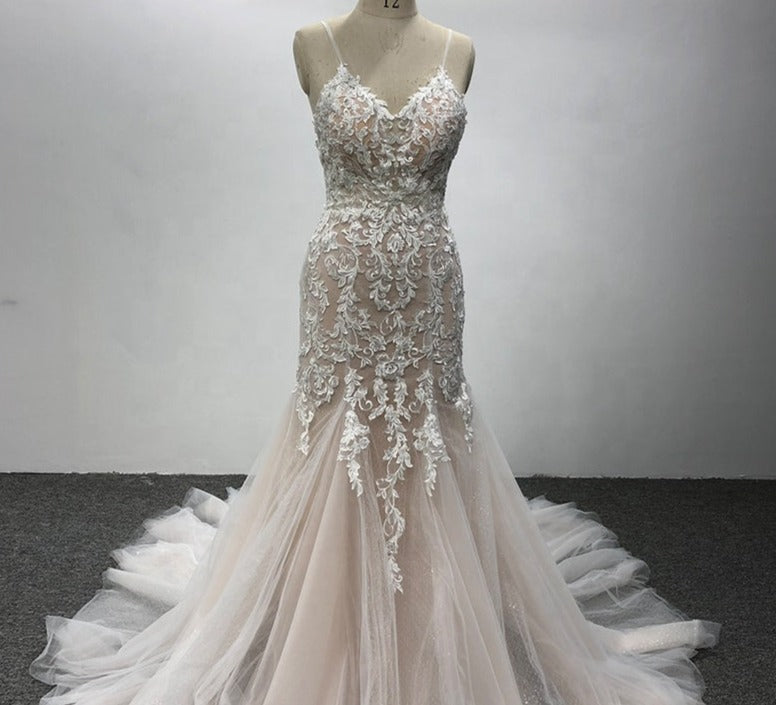 Embroidered Bohemian Lace Applique Sexy Mermaid Wedding Dress