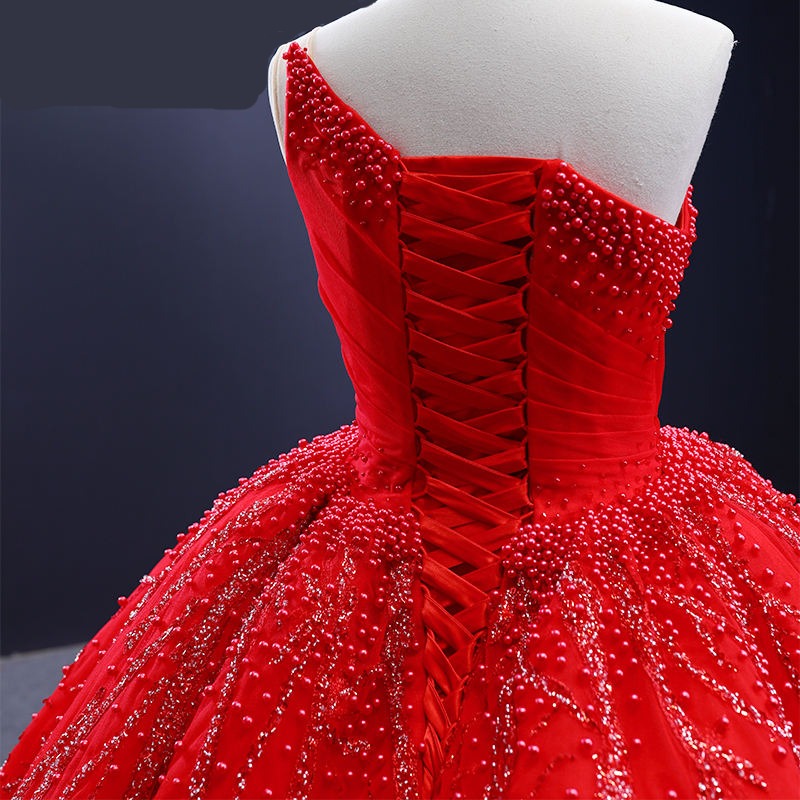 Sequins One Shoulder Lace Ball Gown Evening Party Dresses - Image 6