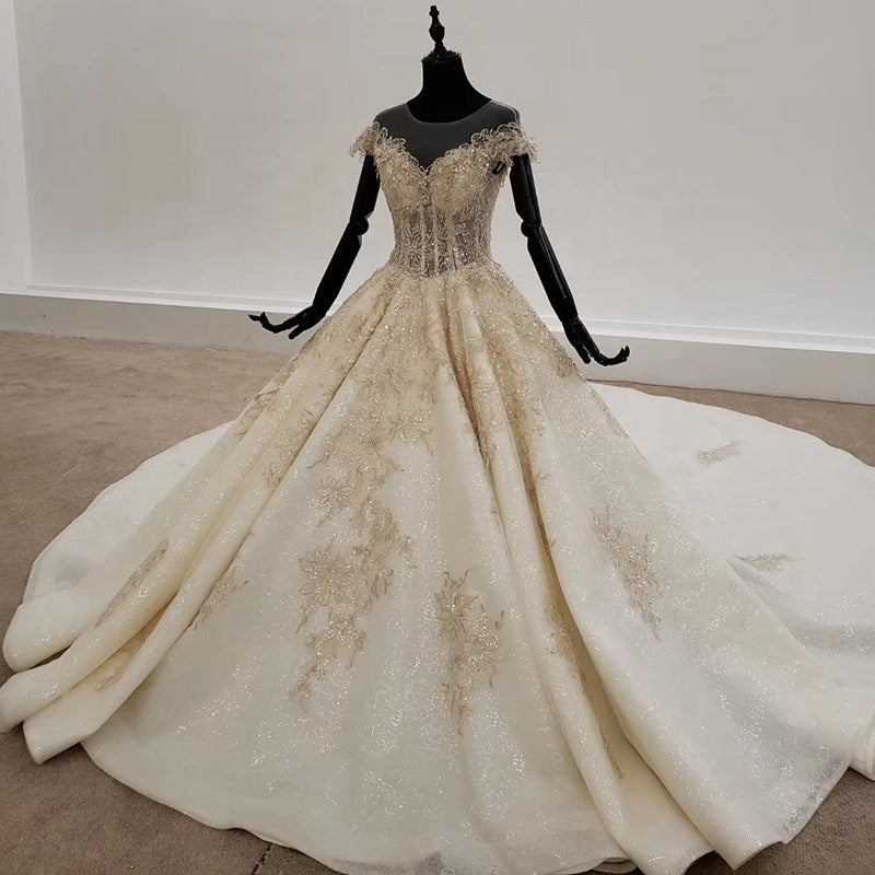 Cap Sleeve Beading Ladies Fashion Luxury Wedding Dress Bridal Gown