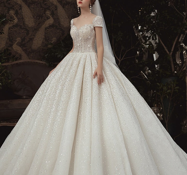Princess Lace Beading Sequin Sleeveless Wedding Dress For Women Bridal - Image 3