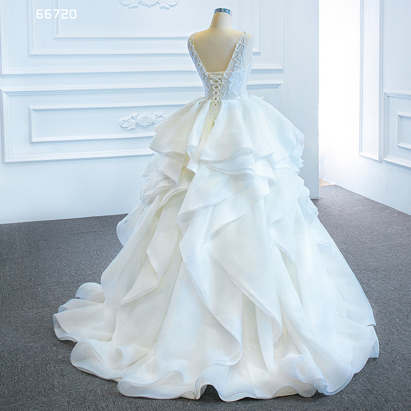 luxury wedding dresses white saree ruffled organza wedding dress - Image 8