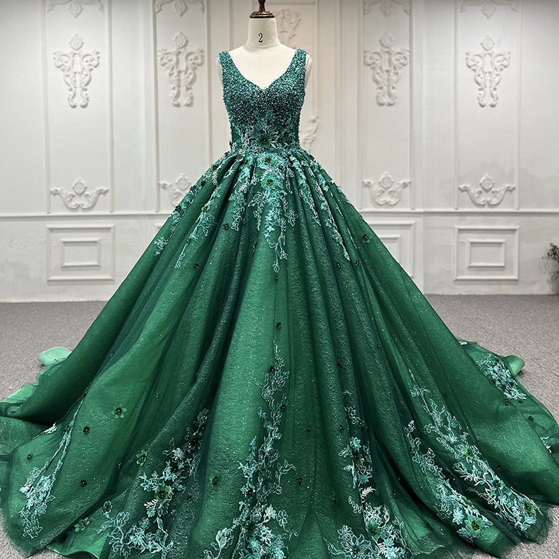 New Design Green Sleeveless Lace Elegant Embroidered Prom Dress