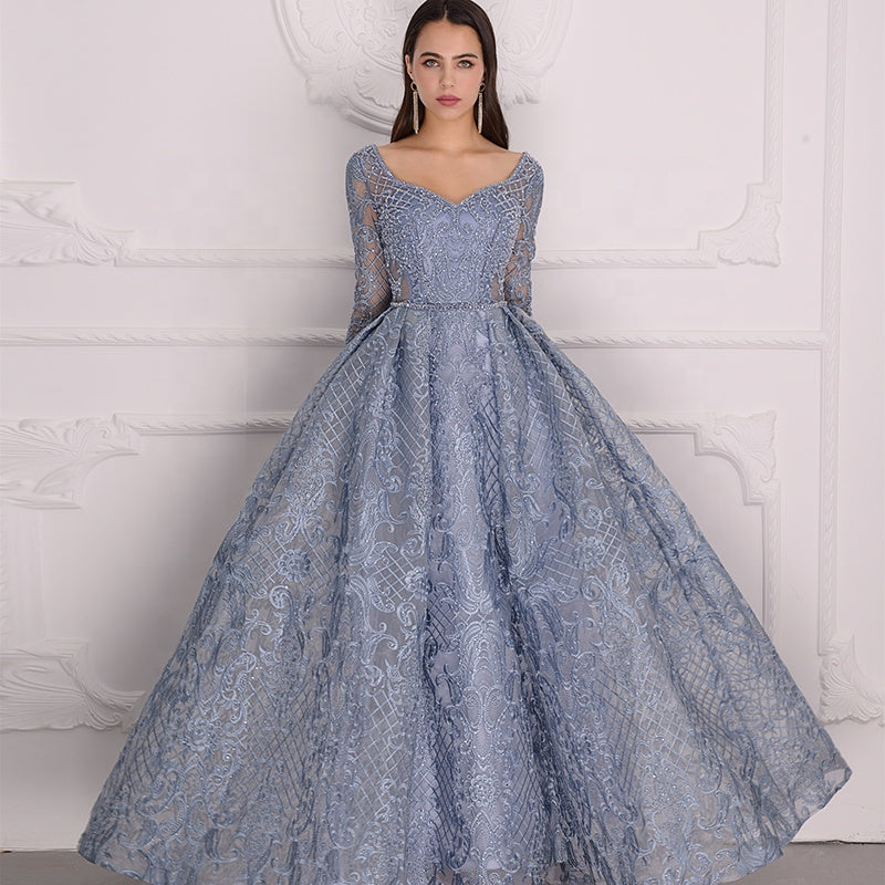 2022 New Evening Dress Ladies Elegant Long Sleeve Lace Sexy Ladies Dress Formal