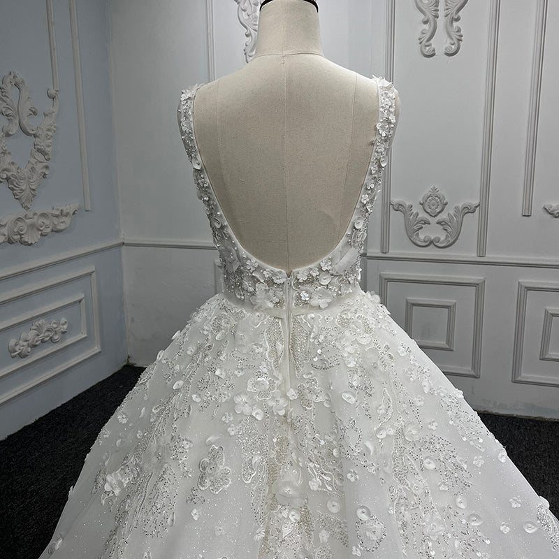 Beautiful Flower White Spaghetti Strap Bridal Gowns Dresses Women Wedding - Image 6