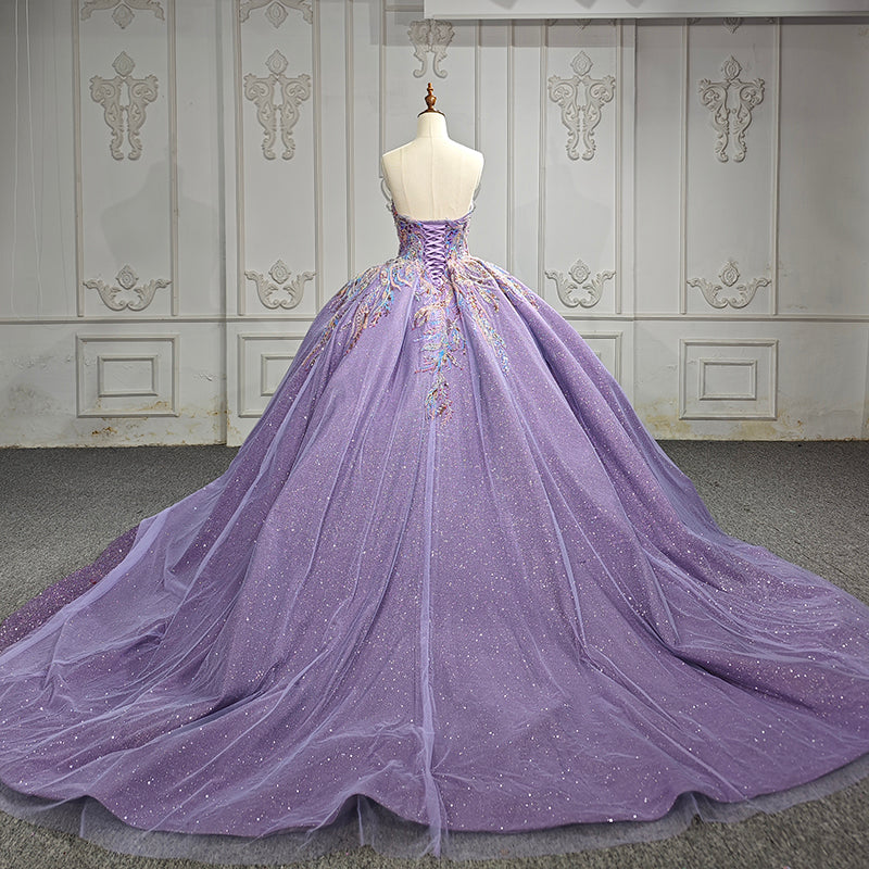 Evening Dress Crystal Sleeveless Ball Gown Neck Strapless Long Ball Gown - Image 4