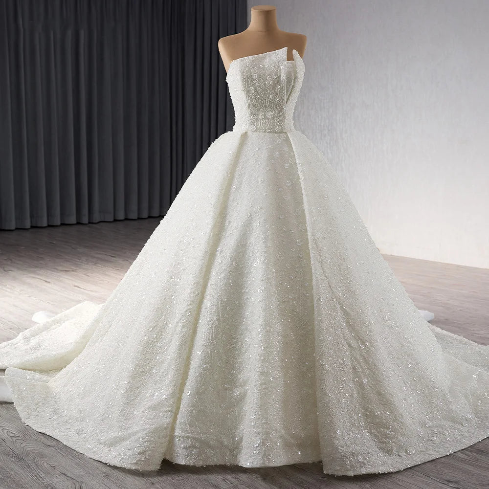 New Maxi Trailing Handmade Pearl Retro Lace Bridal Gown Plus Size Elegant Wedding Dress