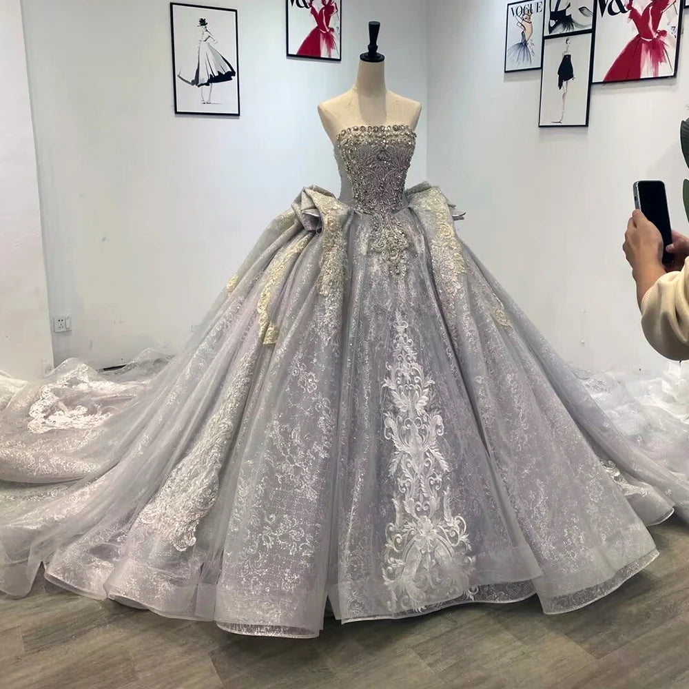 Princess Wedding Gown Main New Summer Luxury Court Fairy Big Trailing Blue Evening Wedding Dress For Bride