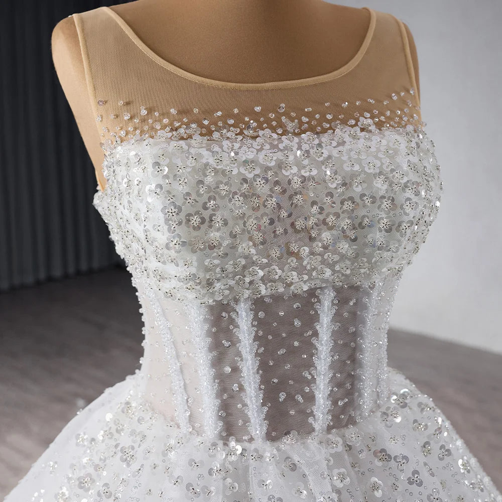 Elegance Fancy Beaded Ball Gown Beads Sequins Pearls Wedding Gowns - Image 5