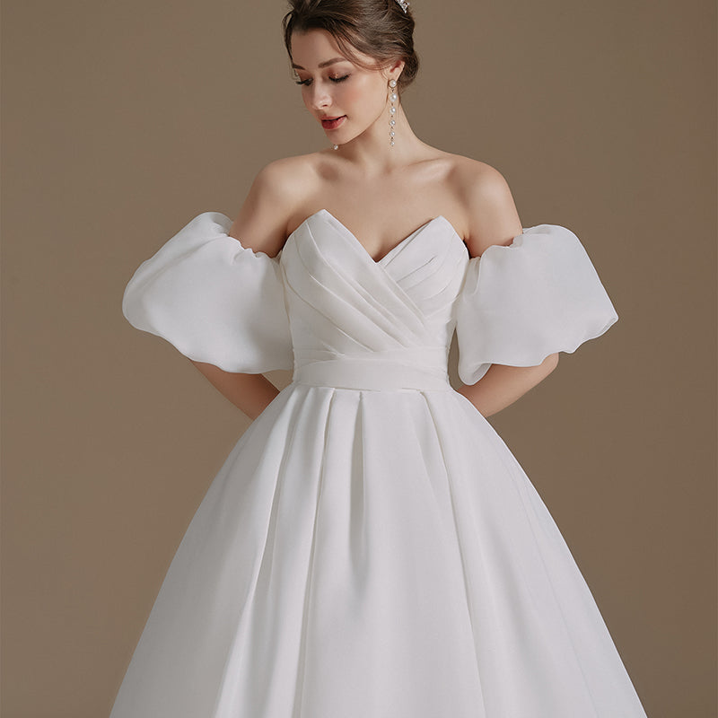 Latest Design Rustic Wedding Dress Puff Sleeve Tube Top High Quality Fabric Women Dresses - Image 5