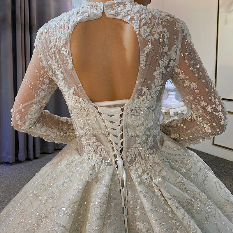 Deluxe Wedding Bride Dress Sexy Deep V -Neck Sequins Lace Wedding Dress - Image 6