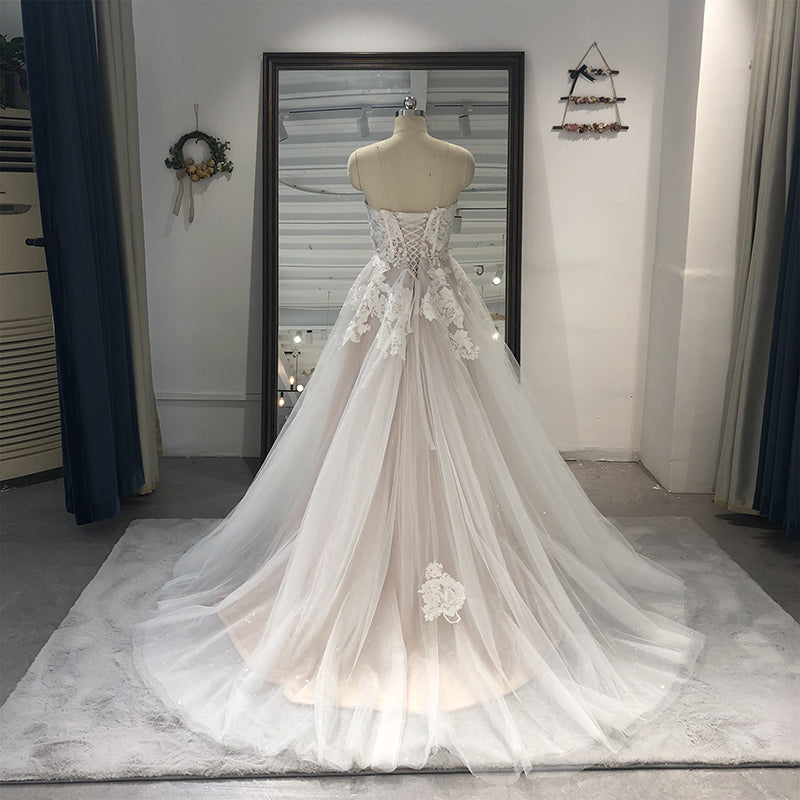 The Latest Design Tube Top Tulle Lace Embroidered Light Prom Dresses - Image 4