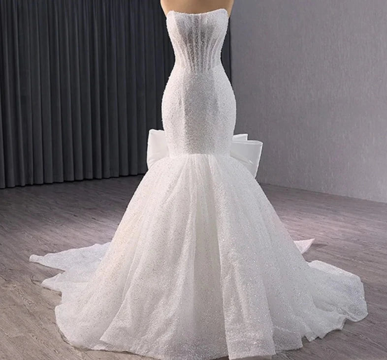 Bling Luxury Mermaid Wedding Dresses Sweetheart Shinny Fabrics Lace Up Back Bridal Gowns Long Train