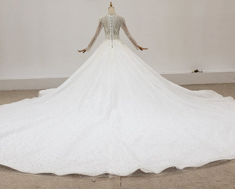 Heavy Beading Elegant Long Sleeve Bridal Gowns Wedding Dress - Image 5
