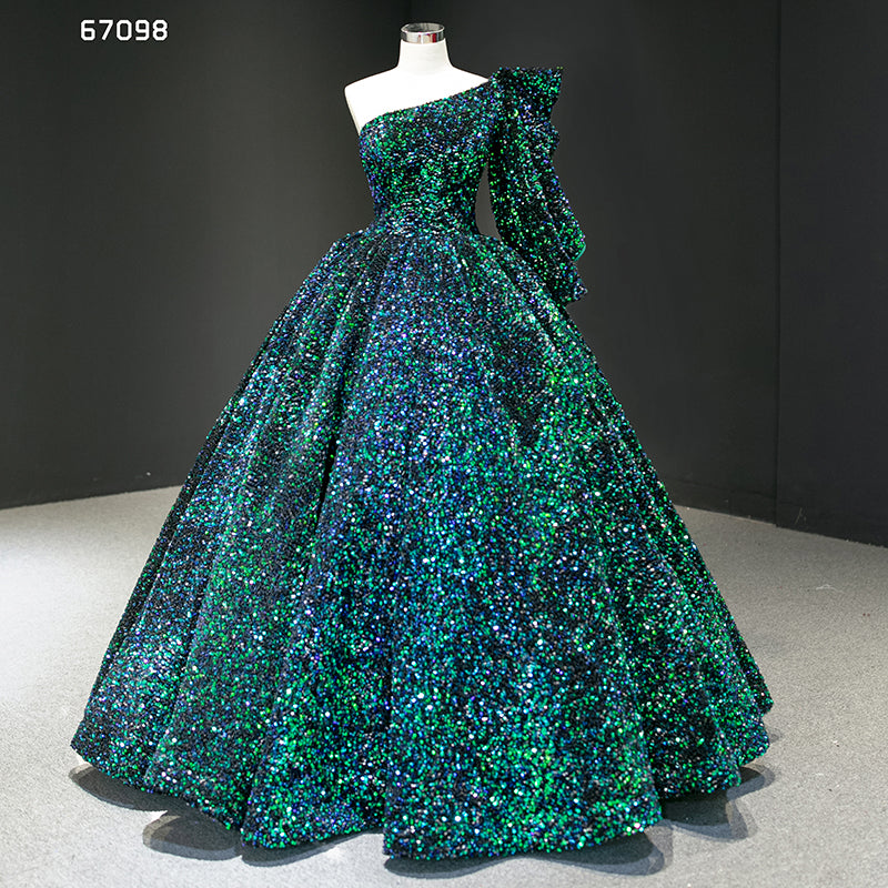 One-Shoulder Luxury Sexy Shining Multicolor Sequins Lace Up Back Dresses