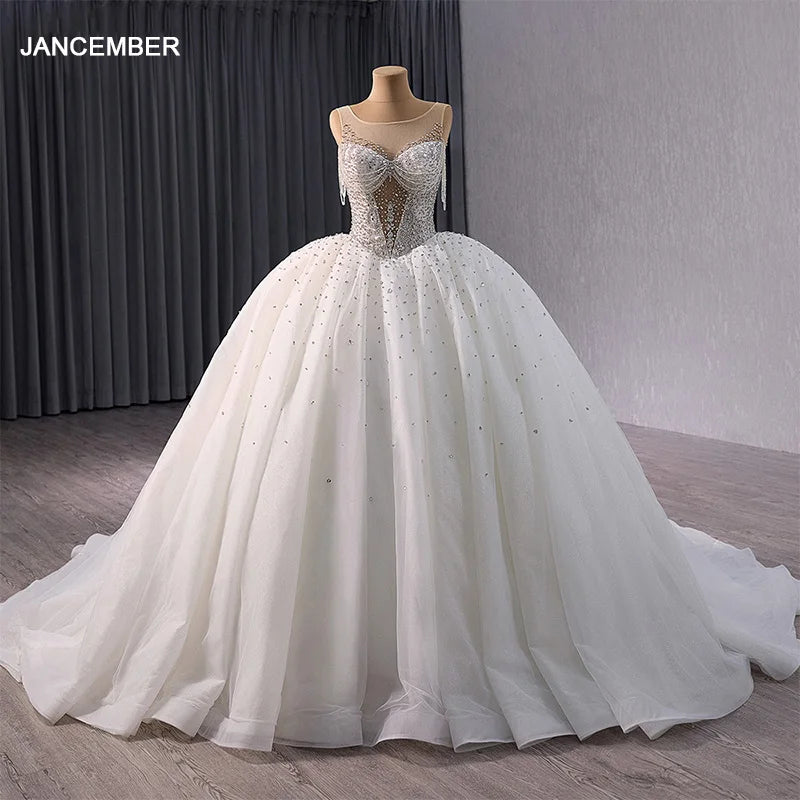 Modern Ball Gowns Wedding Dresses Elegant Lace Up Back Bridal Gowns Sequins Beading Bride Dress - Image 5