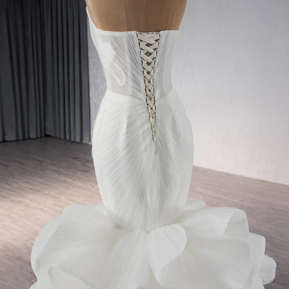 Elegant Mermaid Wedding Dresses Off Shoulder V-Neck Puffy Train Bridal Gowns - Image 6