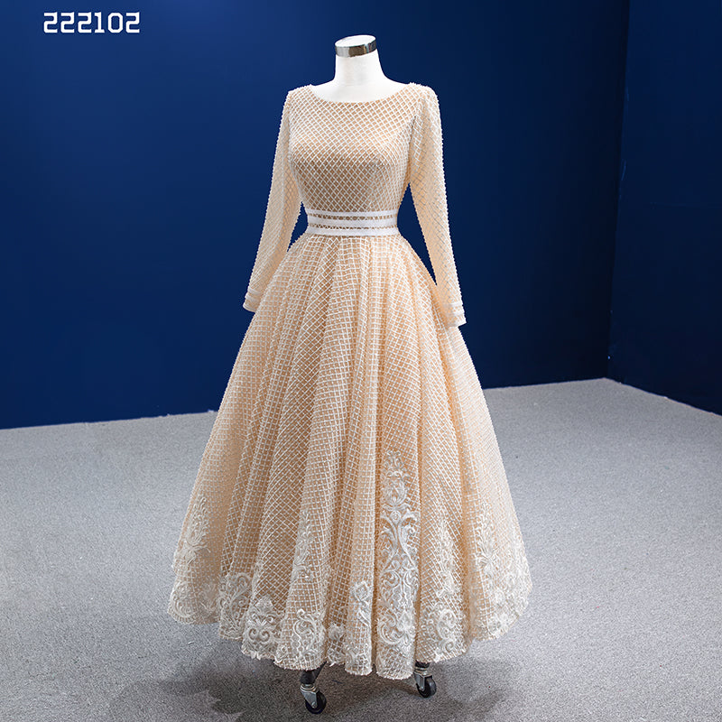 Simple Embroidery Long Sleeve Party Evening Gown - Image 3