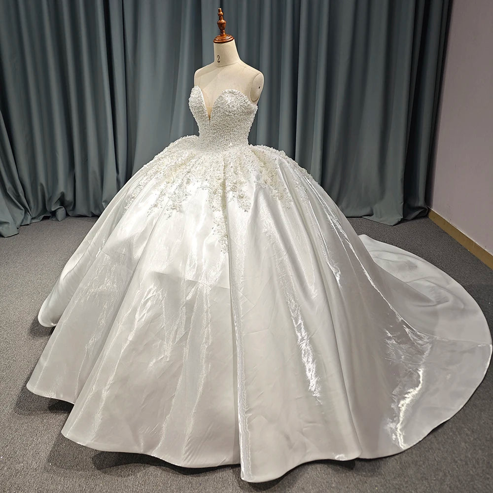 Dress Satin pearl Crystal Sweetheart Neck Women Ball Gown Lace Appliques Gowns - Image 5