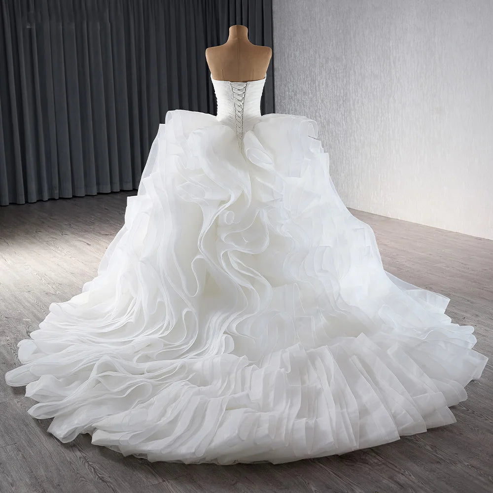 Ruffle Train Wedding Dress Spaghetti Straps Bridal Gown Sweetheart Neckline Bridal Dress - Image 4