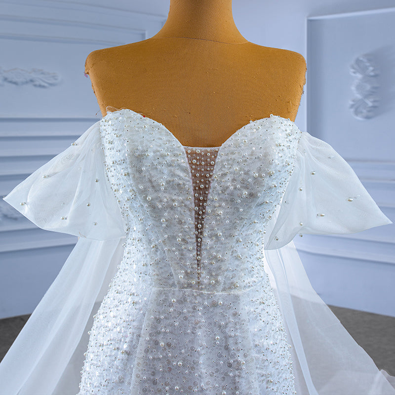Customized Women'S White Bride Wedding Dress Sweet Tube Top Pearl Luxury Mermaid Dress - Image 6