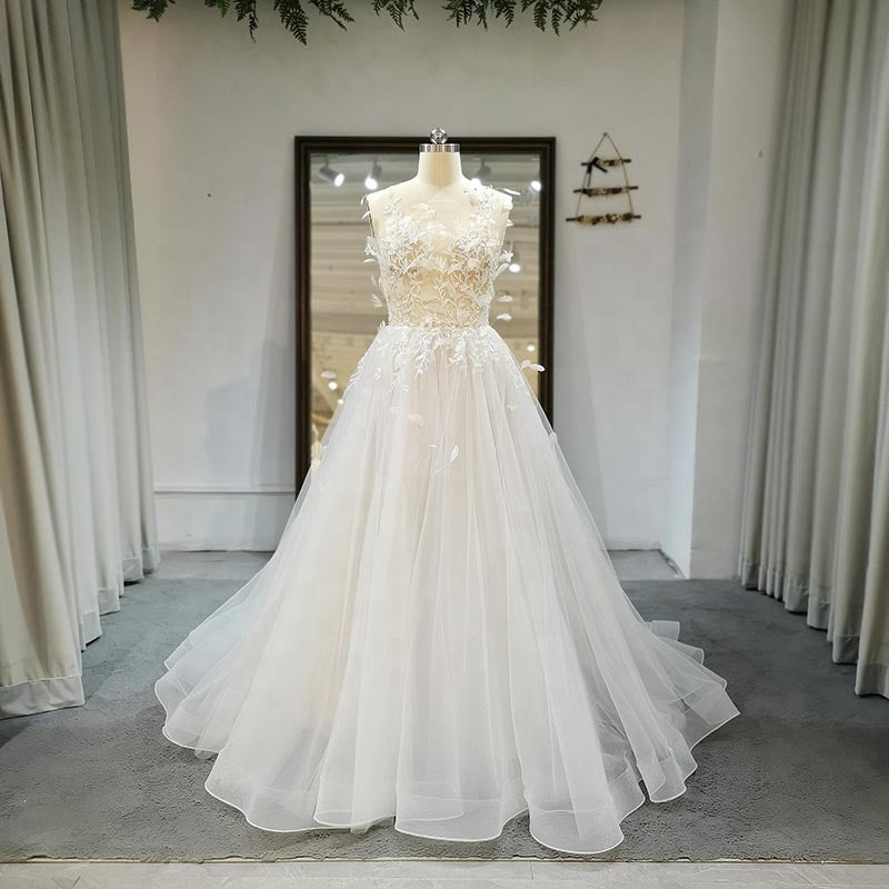 2022 Lace Flower Princess Modest Wedding Gowns Dress