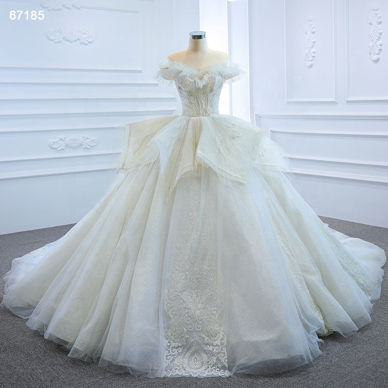 Off Shoulder Luxury Lace Applique Bridal Gowns Wedding Dress
