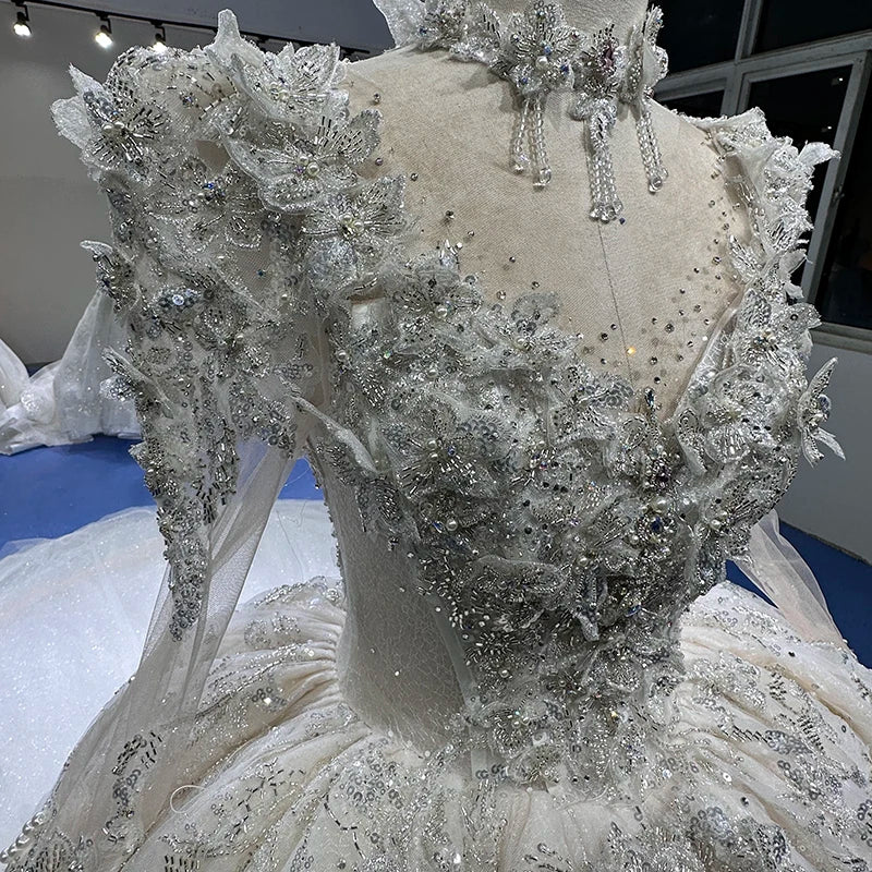Princess Wedding Dress Illusion O-Neck Long Sleeve Pure Handmade Embroidery Applique Beading Formal Bride Gown - Image 3