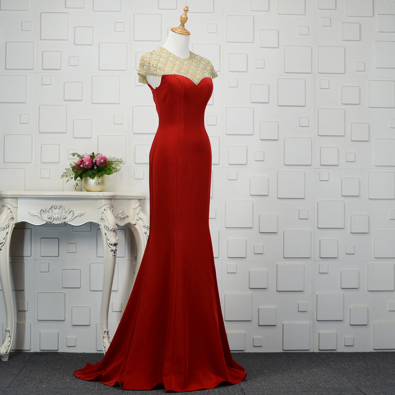 Ladies New Elegant Sequined Tight-Fitting Red Mermaid Evening Dress - Image 5