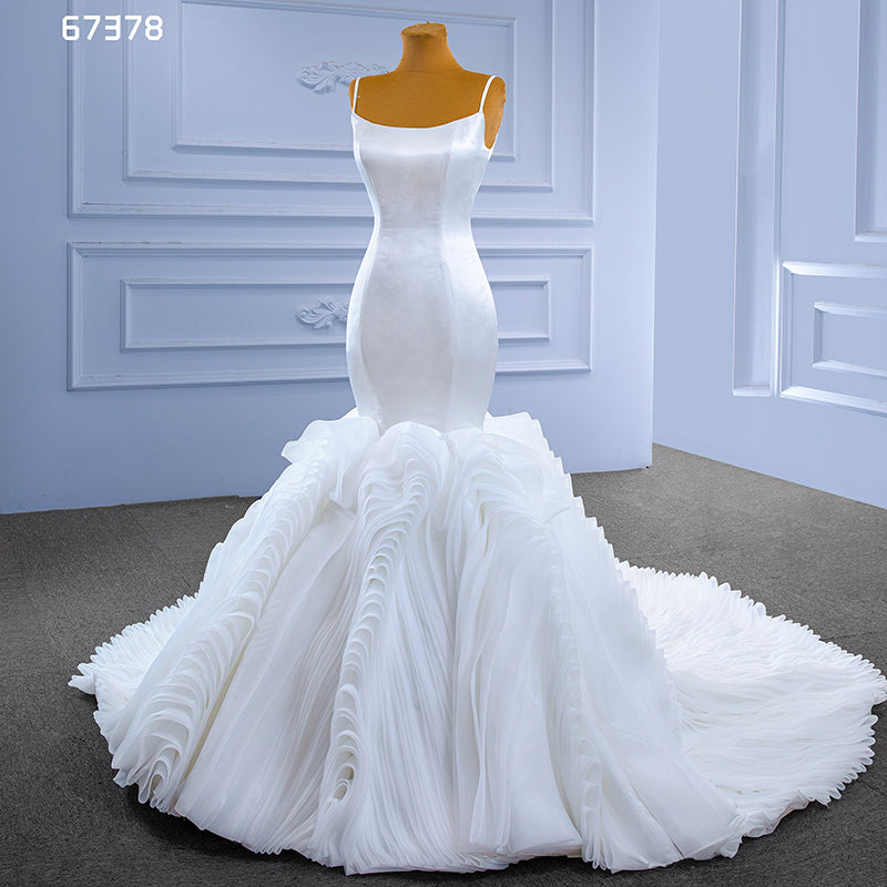 2022 New Simple White Satin Sling Halter Ladies Mermaid Wedding Dress